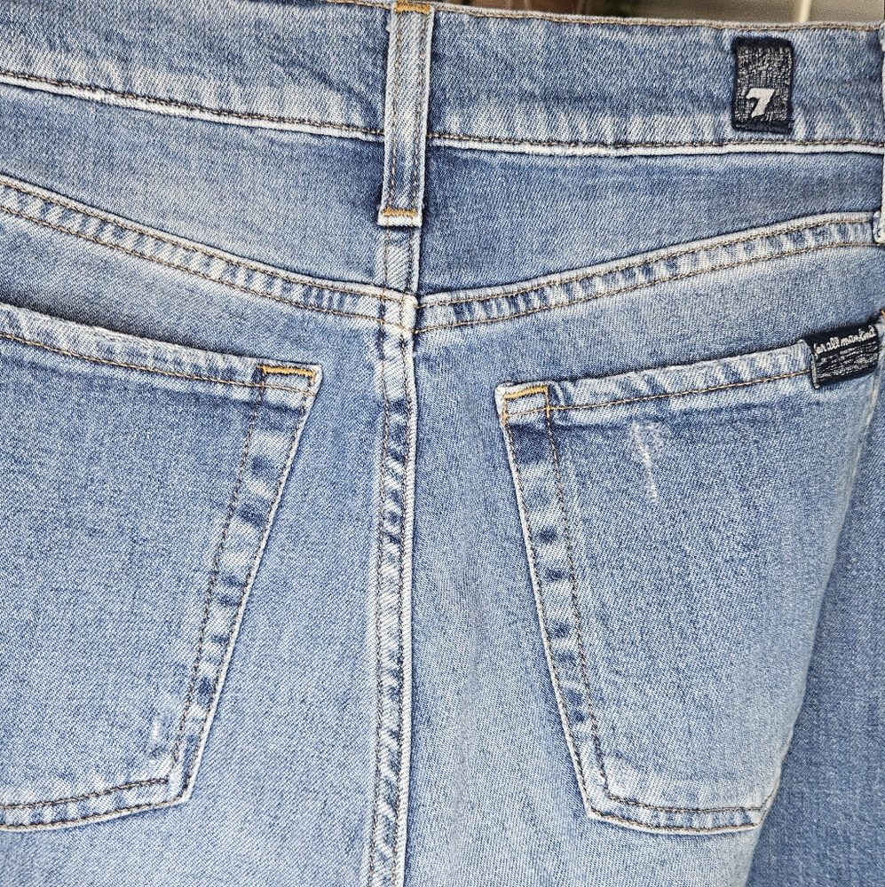 7 For All Mankind High Waist Button Fly Distressed Straight Leg Jeans - Picture 5 of 9